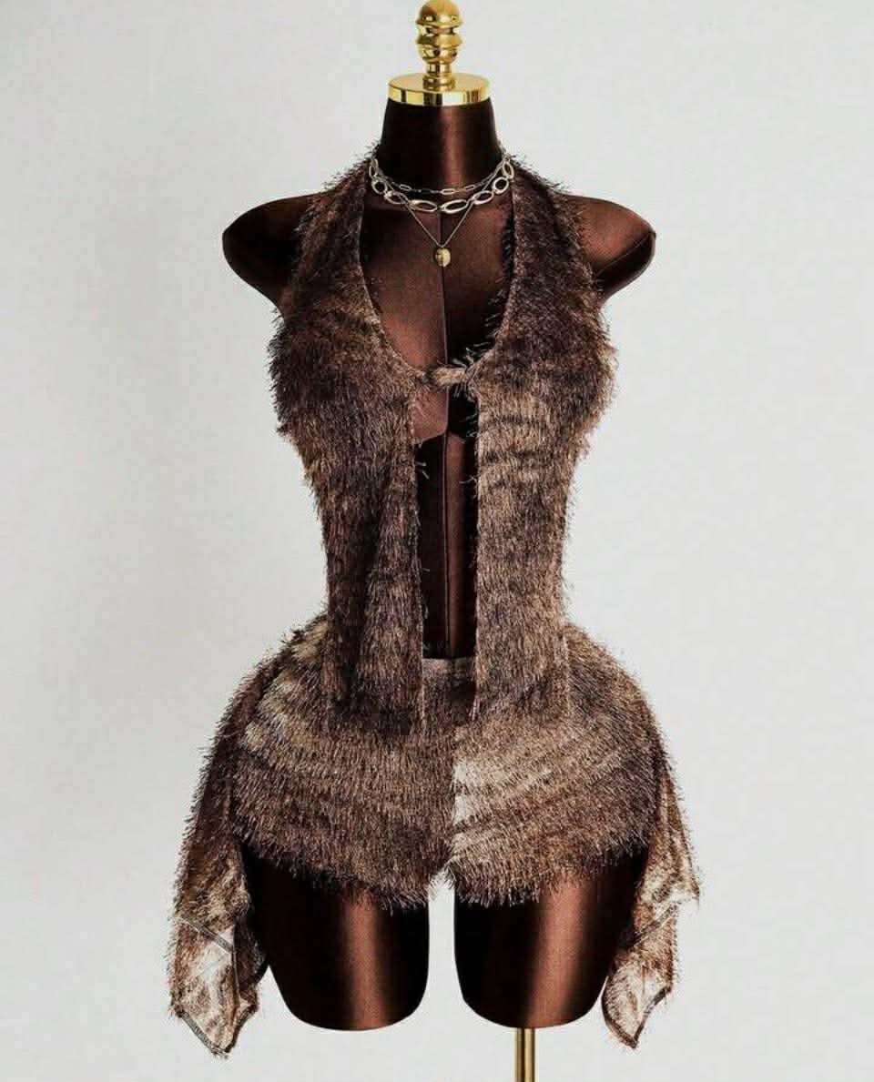 Fuzzy Fringe Halter Set