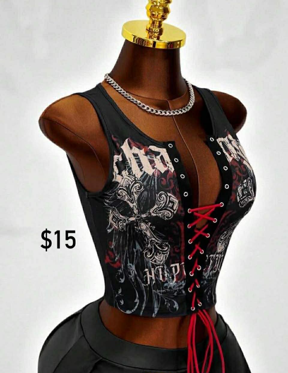 Lace-Up Graphic Corset Top