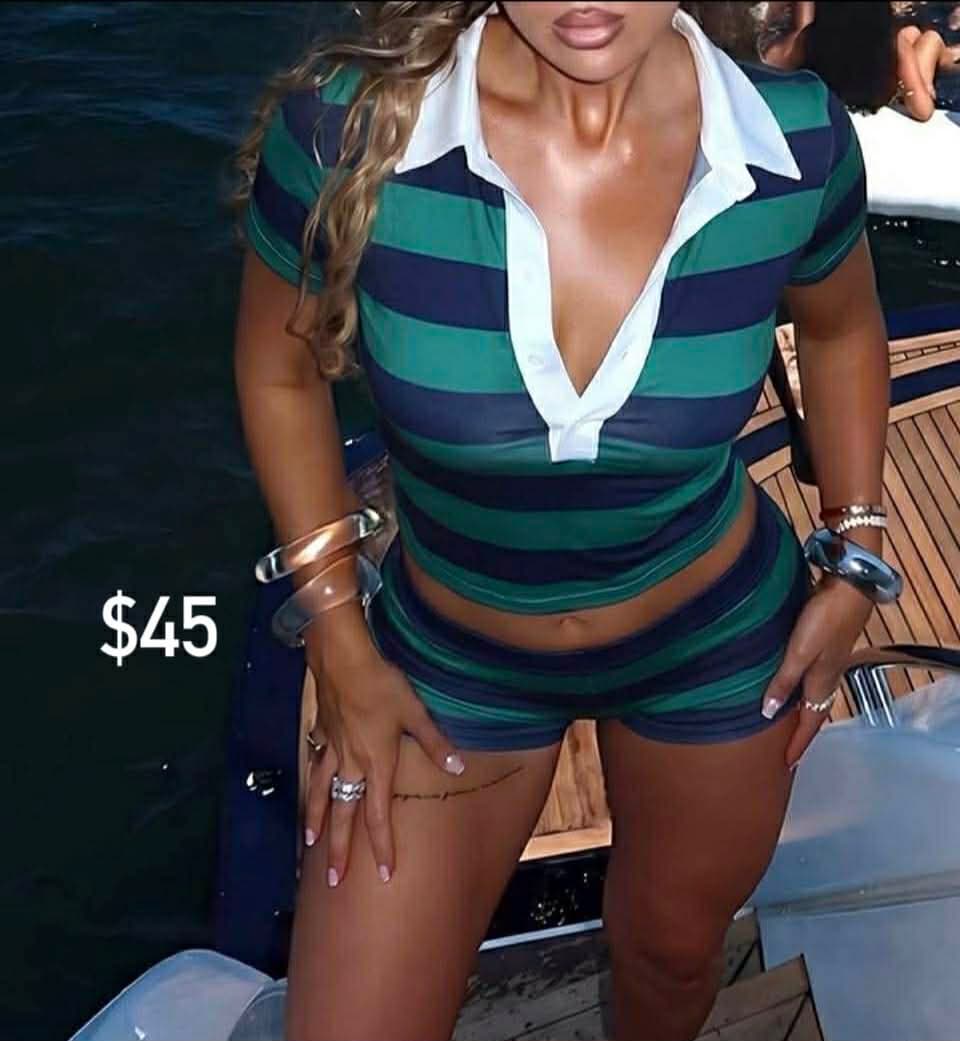 Stripe Polo Set – Green