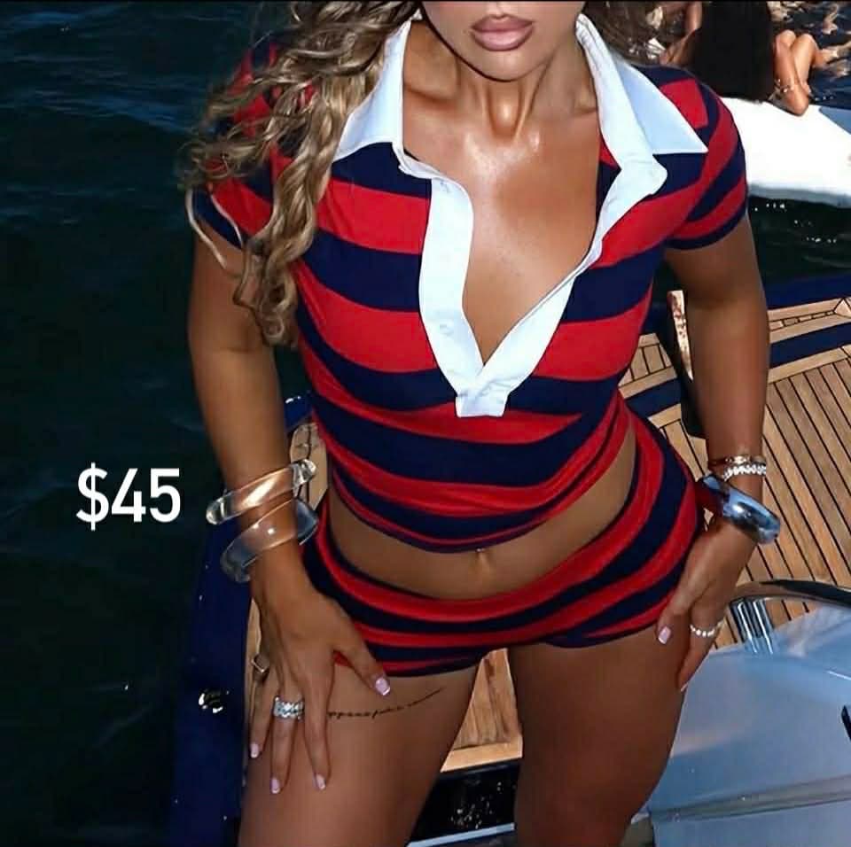 Stripe Polo Set – Red