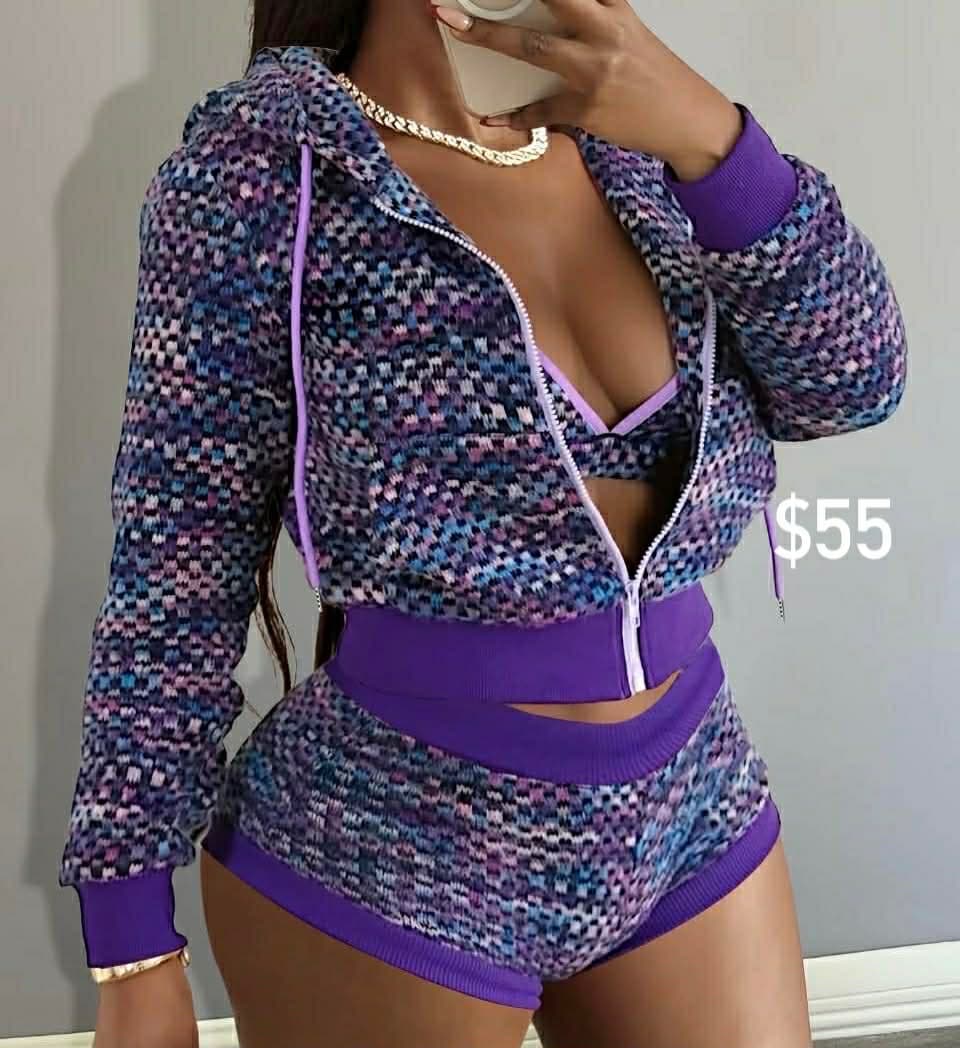 Purple Knit Hoodie Set